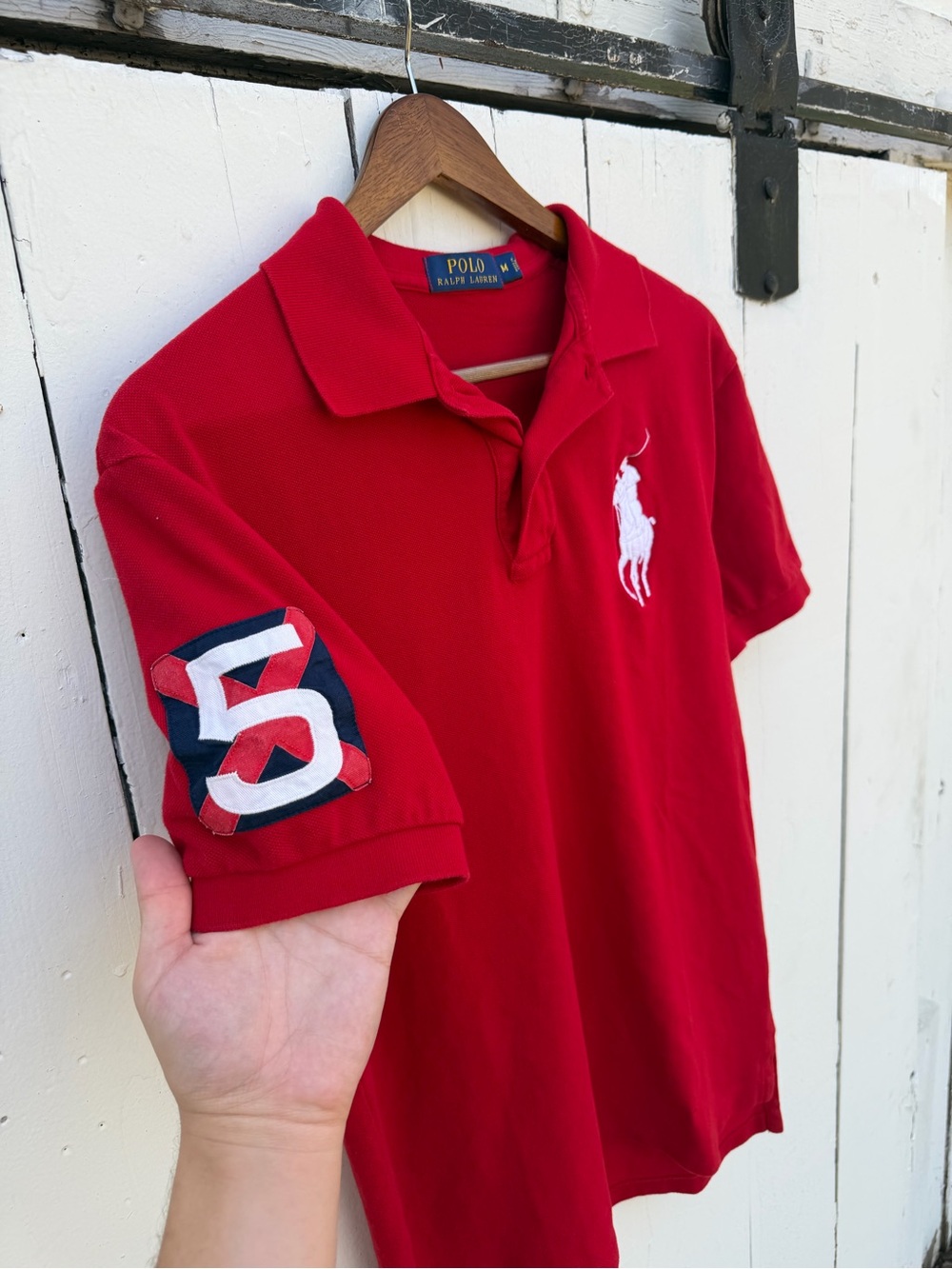 Ralph Lauren Red Polo with White Pony & Number Patch